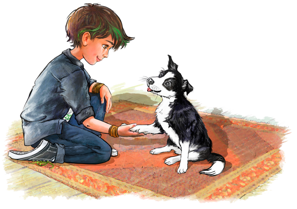 Ziggy teaching a dog to shake